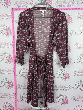 Pillow talk robe love hearts Kimono Robe with Pink and Gray Heart Print